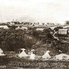 Howe's camp in Crimdon Dene, this camp is the reason the Council built the council houses at Blackhall Rocks. The camp had no services, the only water available was from a well which was soon contaminated because there were no toilet facilities.
The Hart camp from Crimdon House Farm to the beach bell tents, caravans, huts and cabins were for rent at 2/6d per week in the 1920s to the compulsory purchase in the 30s.    Photograph and info Bob Williams