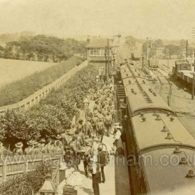 Troops leaving from Castle Eden Station during WW1.