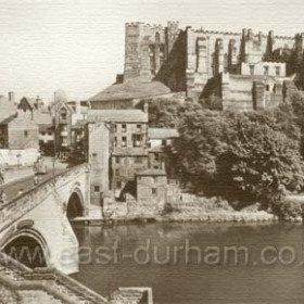 The 900 year old Durham Castle with Framwellgate Bridge and River Wear in foreground.
Thanks to Jon for correction.
Through traffic was diverted away from this old bridge in the mid 1960's. MF
