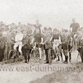 Bicycle race in Seaham, location not known but possibly Seaham Flower Show at Seaham Hall grounds which from the mid 1850s held cycling and track events.