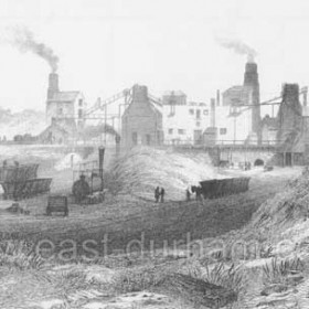Hetton Colliery in 1844 by T Hair. This print (from a lithograph) shows at least one early steam locomotive and numerous chaldron wagons, some of which are being hauled by a horse, on what had started as the Hetton Colliery Railway and later became a major part of the Lambton, Hetton & Joicey Railway.  The original railway was engineered by George Stephenson and is probably unique in that, from the start, it utiised no fewer than four methods of haulage: horses and locomotives on the level sections, stationary steam engines on the climbs up to Warden Law and North Moor, and self-acting inclines on the drop down to the river at Sunderland.
Caption by Sheldon Clark