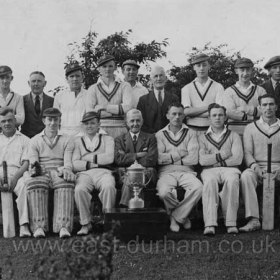 South Hetton C.C.  3rd from left in front is Joe Hellyn standing just behind him is his brother Tom, date unknown.