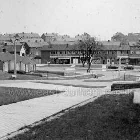 Peterlee c1950. Kirkland Hill leading down to what my family used to call "the New Shops" (because they were built after the Yoden Road shops, which we then called "the Old Shops") . I remember the pavement slabs were unusual because they had rubber insets, presumably to stop people slipping. Info from Keith Davidson
Photograph from Stafford Linsley