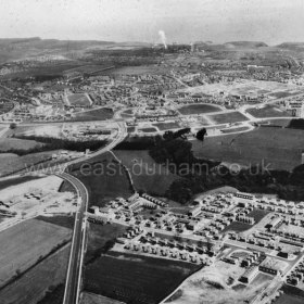 Peterlee c1950. Peterlee from the west. The town centre is just above the centre of the picture with Little Eden up from it and a little to the left. Horden and the sea lie beyond. Info Keith Davidson
Photograph from Stafford Linsley