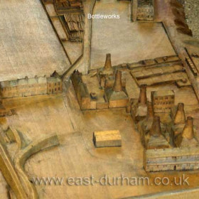Bottleworks from the south, Fenwick Row, Londonderry Hotel and beginnings of new gasworks at left, Bottlemaker's Arms at top right.