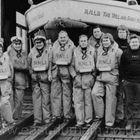 The "Will and Fanny Kirby" and crew in 1970.
John Foreman at left, then 2nd Cox'n Don Cave and Cox'n Arthur Farrington. 
Don Cave took over from Arthur Farrington as cox'n in 1976.