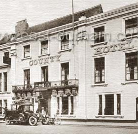 The balcony of the Royal County Hotel was host to many famous celebrities, Prime Ministers and numerous politicians on Miners Gala Day (The Big Meeting) in the days when the Durham coalfield was in full swing.     
Caption from Malcolm Fraser