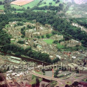 Durham City from the air in 1980.