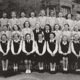 Seaham Girls Grammar School 1950/51.
Back Row L to R; Pat Jackson, Margaret Carr, Jean Coupland, Marjorie Lamb, Anne Greener, Pat Bowers, Avril Jones, Jean Campbell, Maureen Dodsworth.
Middle Row; Anne Beamson, Carole Hooper, Vera Brown, Joan Dobson, Molly Dowson, Joyce Harrison, Lorna Featonby, Margaret Gustard, Judy Leonard, Yvonne Galilee, Hilda Johnson.
Front Row; Barbara Barkess, Sheila Lauder, Jill Dixon, Joan Gray, Joan Brown, Ada Gallagher, Rebe Ann Croft, Jean Griffiths, Audrey Fletcher.
Form Teacher, Miss Stokoe