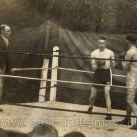 Saturday May 16 1936
Boxing match between Bob Rowlands (dark shorts) and Jim Berry in the park at Seaham
Photograph from Bob Dormand